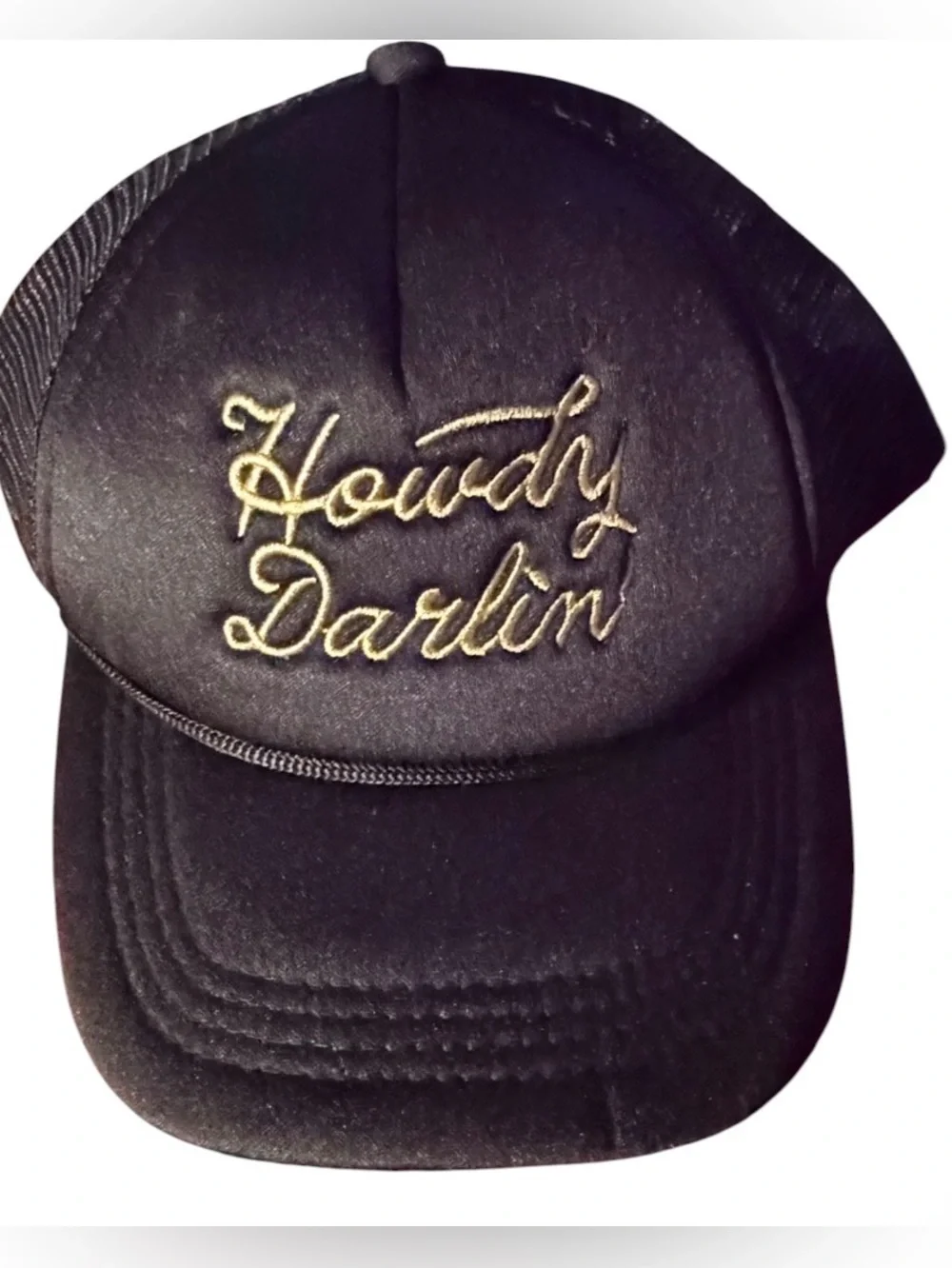 Howdy Darlin Trucker‎ Hat Ball Cap Black SnapBack Western Country Cowboy CowGirl
